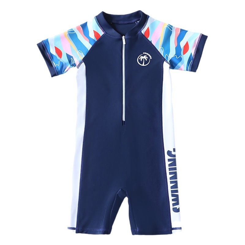 Children's Swimwear Boys' Small Middle and Large Children's Cute Cartoon Split Long Sleeve Sun-proof Quick-drying Swimsuit Summer Swimwear