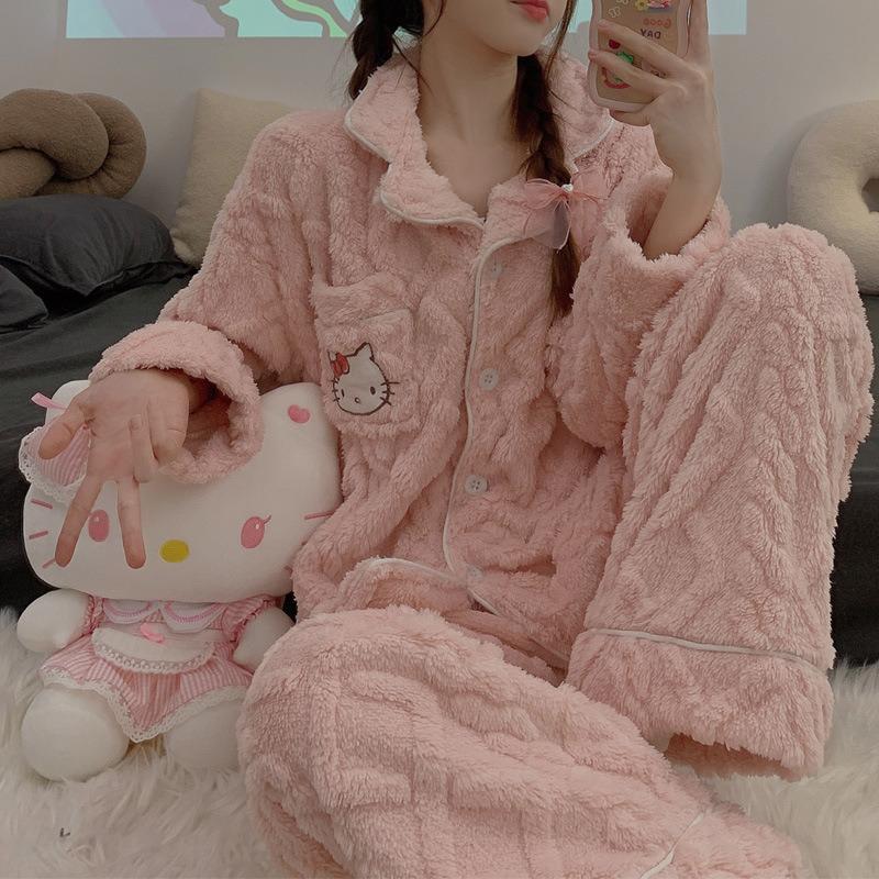 2023 new Korean style pajamas women's winter nightgown cute student dormitory fleece-lined thickened outerwear homewear women