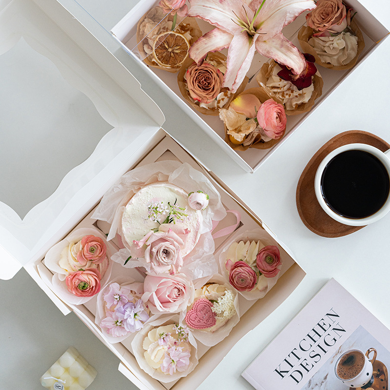 Valentine's Day Flower Cake Dessert Packaging Box 5-grain Ma Fen Cupcake Portable West Point Packaging Box