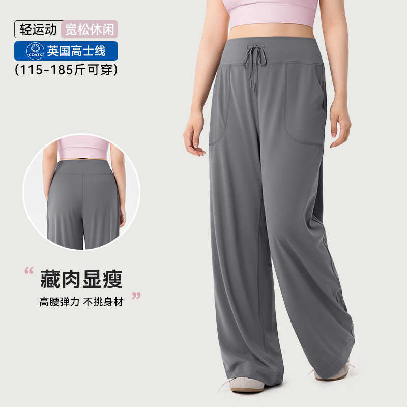 Picture of Loose wide-leg pants for plus-size women, concealing flesh and slimming pear-shaped figure, casual pants with high waist pockets, straight-leg sports pants