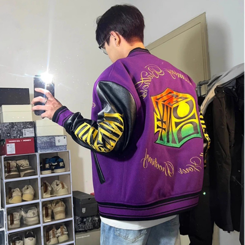Picture of Cross-Border Purple Baseball Jacket Trendy Brand European and American High Street Hip-Hop Fate Dice Gradient Embroidery Printed Jacket