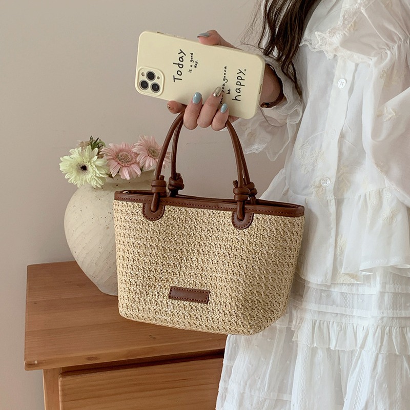 Summer Vacation Beach Style Straw Bag Satchel Crossbody Bag 2025 New Style Rope Knot Vegetable Basket Bag Woven Bag