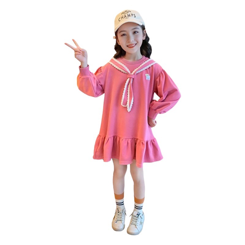 Girls' Autumn Dresses 2024 Western Style Children's Long Sleeve Sweater Dresses Spring and Autumn Mid-Length Skirts for Big Children and Girls
