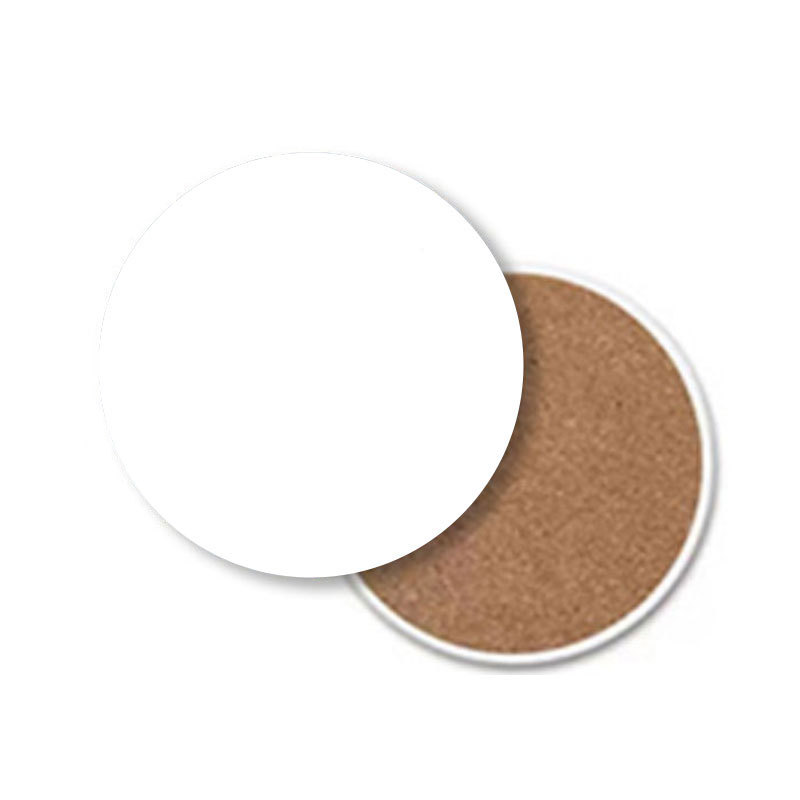Picture of White embryo ceramic coaster absorbent non-slip cork bottom plain embryo round 10.3CM white earth felt blank coaster square