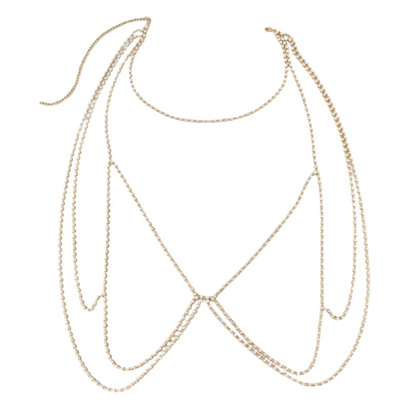 European and American Elegant Fashion Chest Chain Women's Sexy Trendy Shiny Diamond Neck Body Chain Necklace Dress Decorative Chain