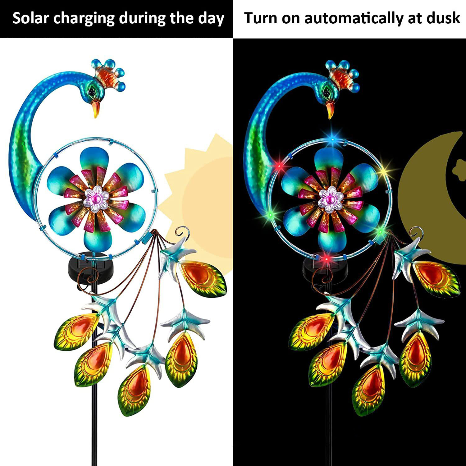 Picture of New Outdoor Solar Yard Atmosphere Lamp Garden Lawn Landscape Decoration Peacock Lamp Iron Windmill Ground Lamp