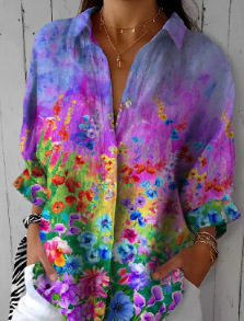 Picture of 2025 New Women's Long Shirt Women's Summer European and American Trend Long Sleeve Shirt Printed Pattern Printed 3D Shirt