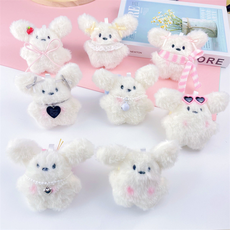 Plush Squeaky Doll Blush Glasses Rabbit Pendant Pearl Puppy Doll Bag Keychain Pendant Gift