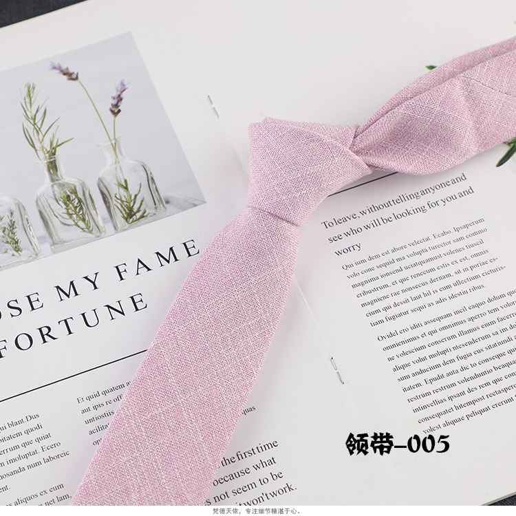 Picture of Factory wholesale Korean version of narrow cotton and linen tie men's leisure professional business work college style dark twill trendy