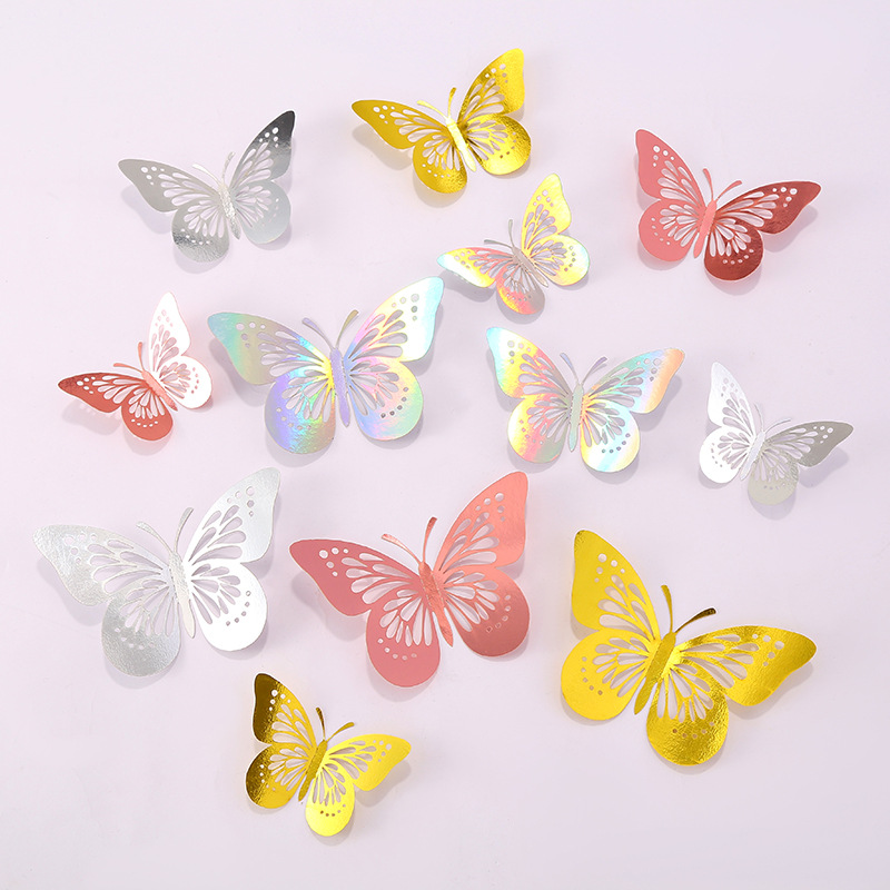3d Three-dimensional Colorful Hollow Butterfly Wall Stickers Living Room Room Decoration Stickers Simulation Butterfly Creative Stickers Self-adhesive