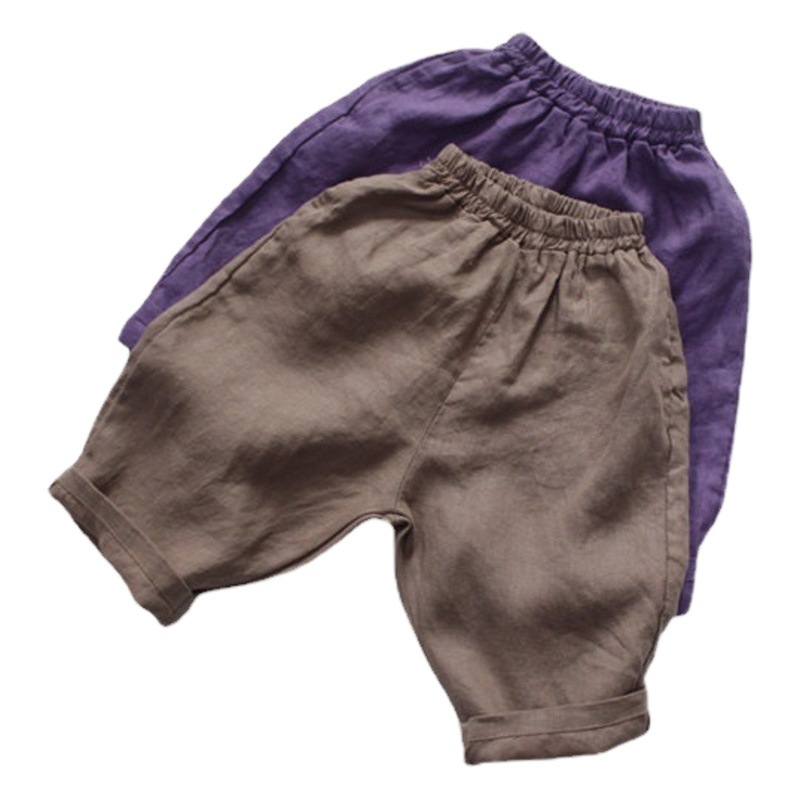 New Summer Children's Pants, Boys' Cropped Pants, Linen Solid Color Loose Korean Style Versatile Girls' Casual Pants, Dropshipping