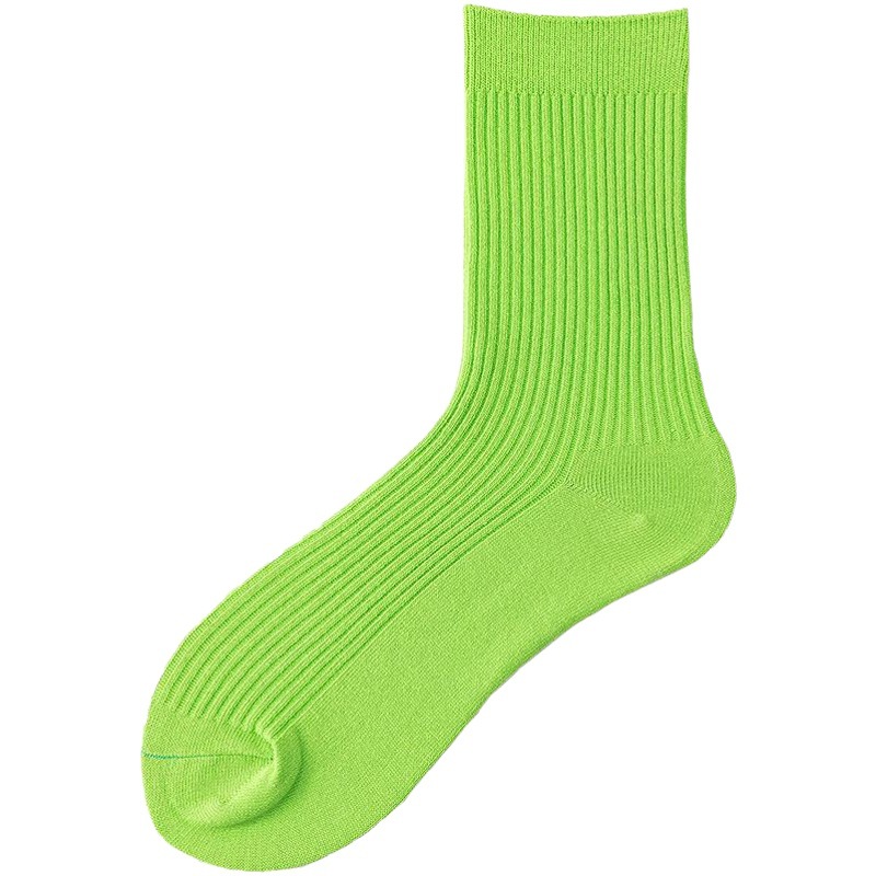 Spring and Autumn New Fluorescent Color Trendy Socks Ins Men's Yu Wenle Same Style Solid Color Sweat-Absorbing Cotton Socks Men's Mid-Tube Socks