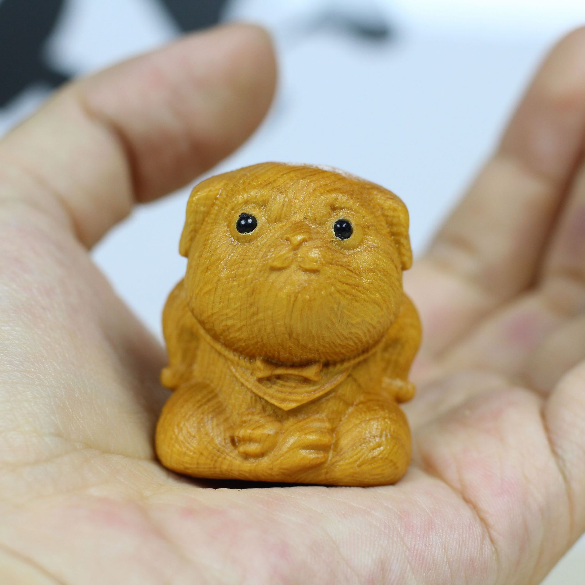 Picture of Boxwood Carving Mo Angry Cats and Dogs Unisex Hand Handle Creative Desktop Small Ornaments Crafts