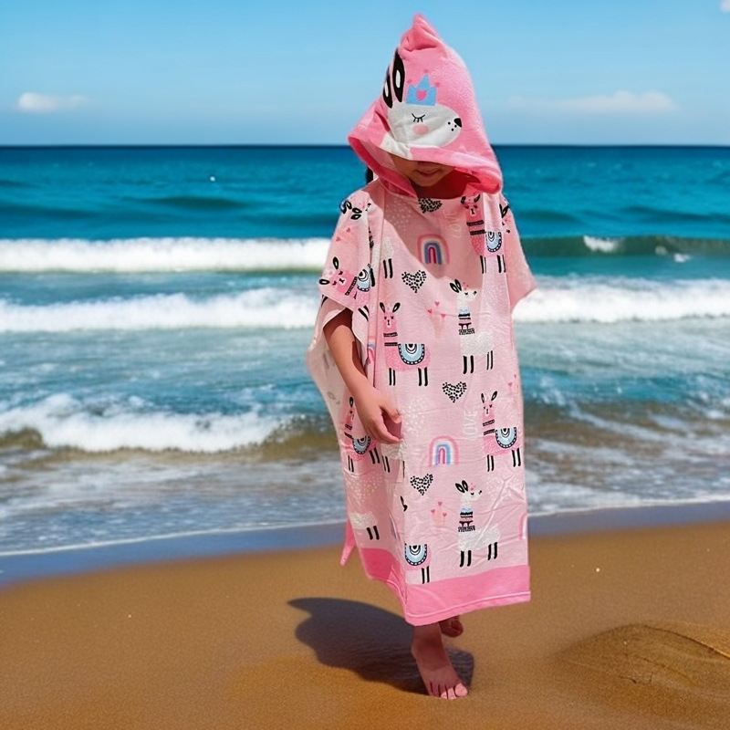 Picture of Children's Bath Towel Hooded Poncho Bathrobe Super Soft Wearable Baby Absorbent Towel for Boys and Girls Swimming