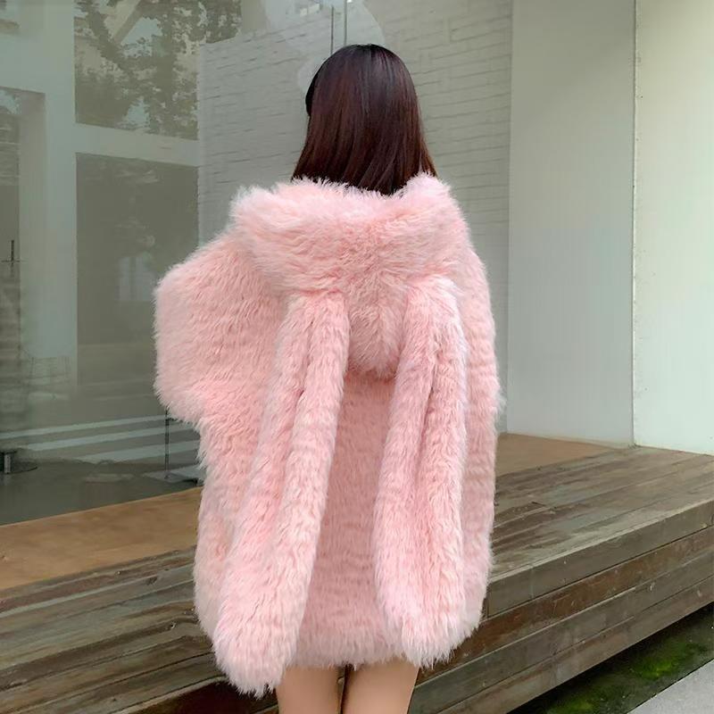 Imitation Lamb Fur Outwear for Women 2025 Autumn and Winter New Cute Rabbit Ears Loose Thickeneded Fur Outwear