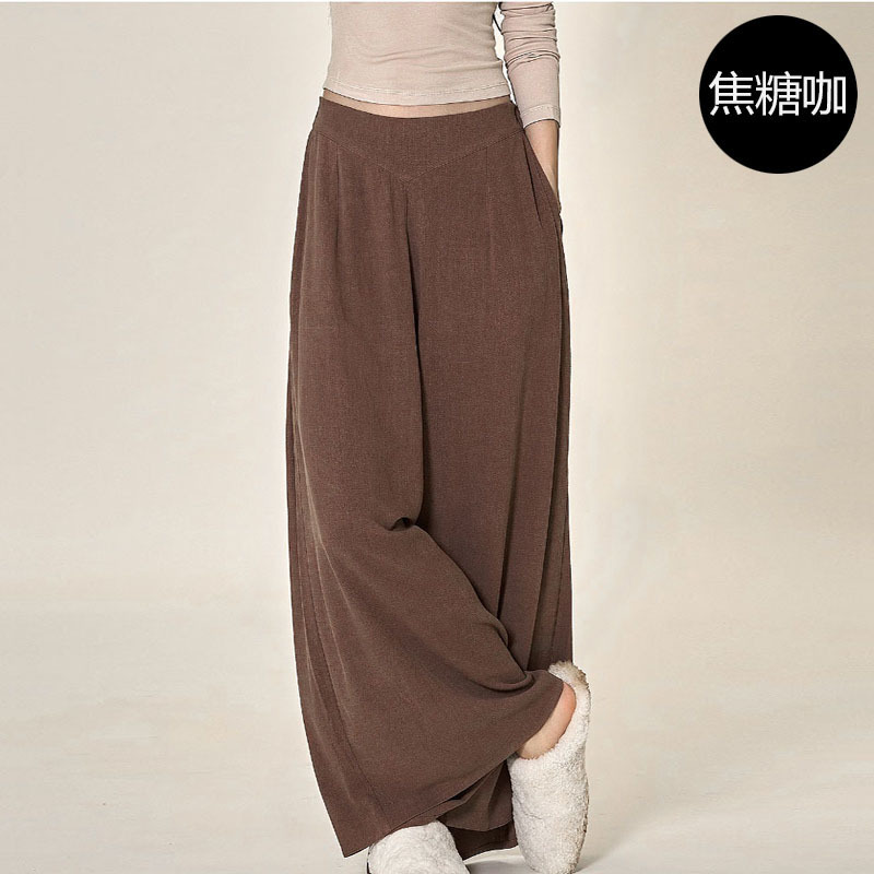 Picture of Cotton and linen wide-leg pants women's high waist draping loose straight dance long pants modern classical dance practice clothing adult