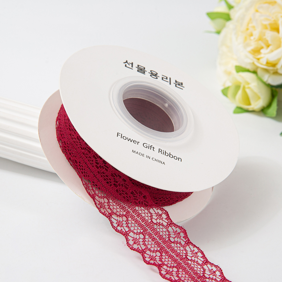 Picture of 25 yards hollow lace with lotus leaf lace polyester snow yarn bouquet flower packaging material handmade diy gift box