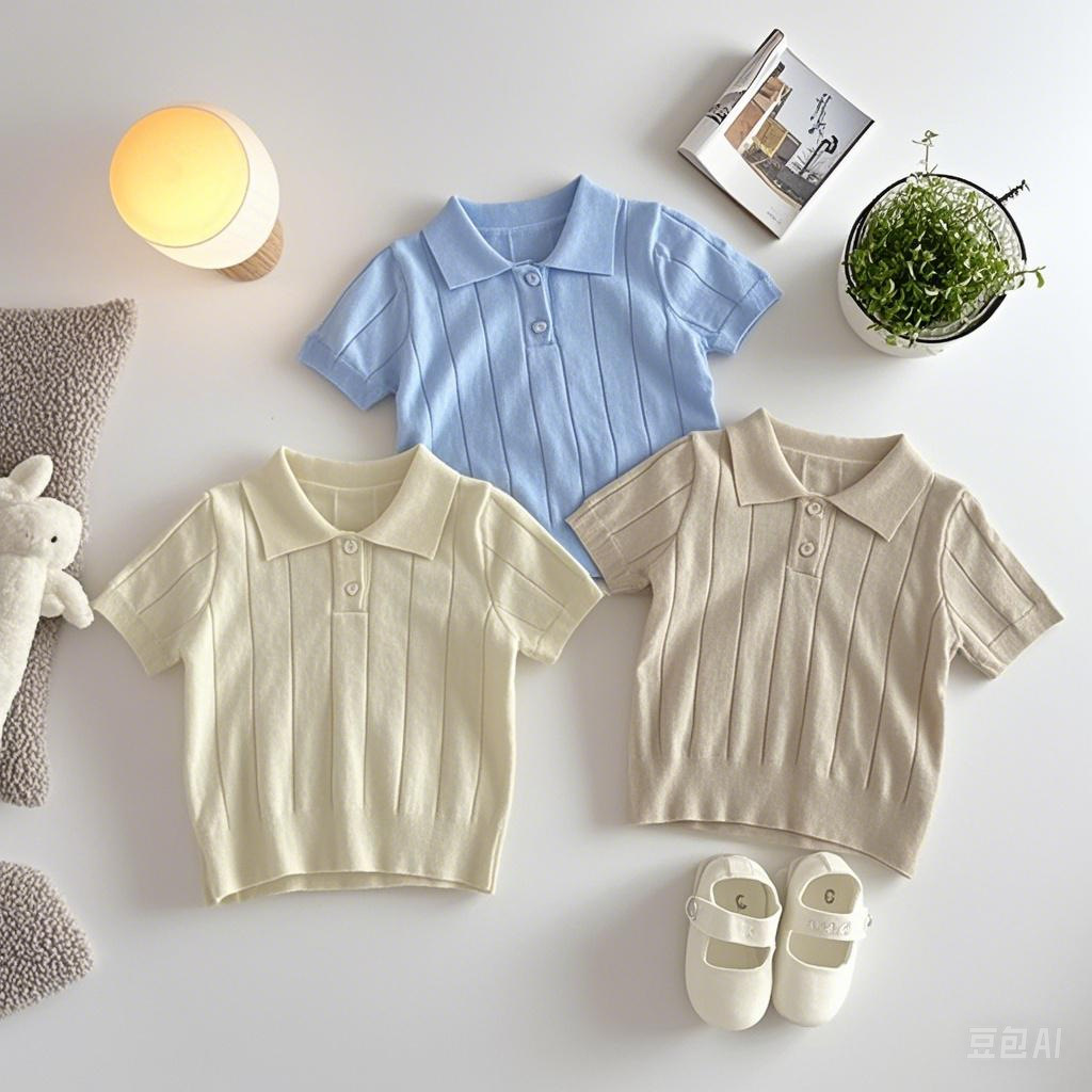 Picture of Korean Style 2025 Spring and Summer Baby Knitwear Thin Summer Top Lapel Kidsren's Pullover Polo Shirt