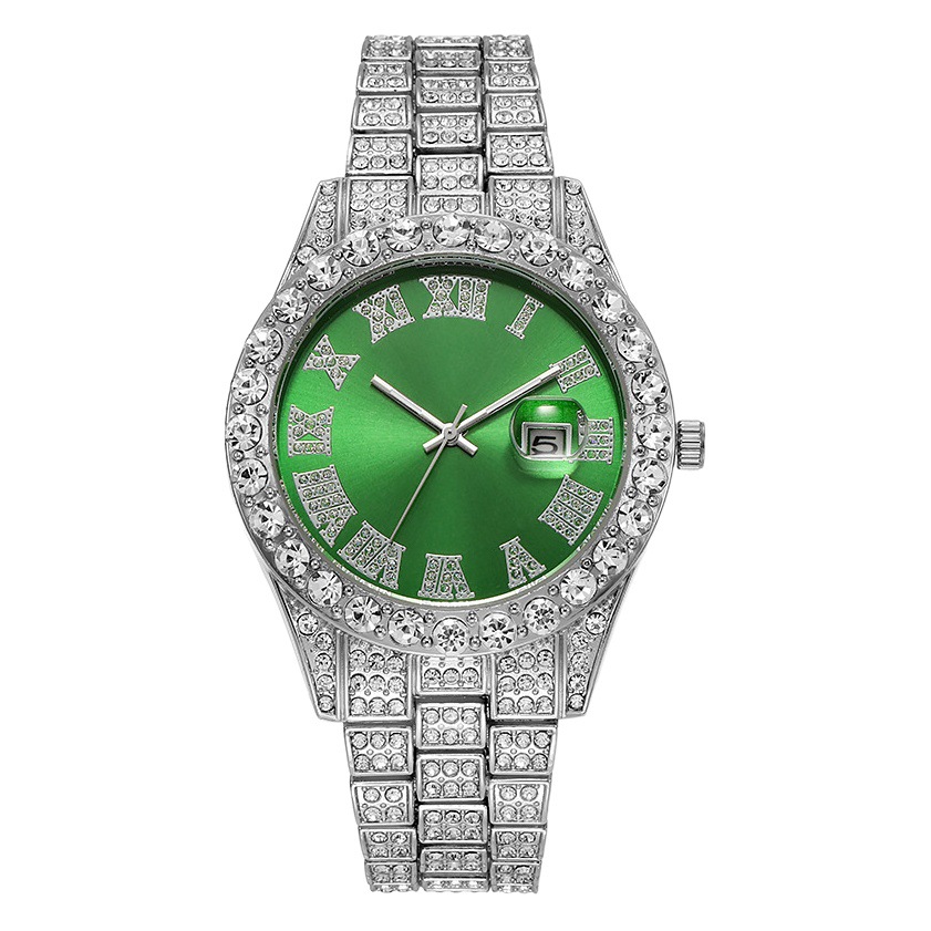 Hiphop watch European and American popular men's steel belt hip hop Roman scale diamond calendar men's quartz watch