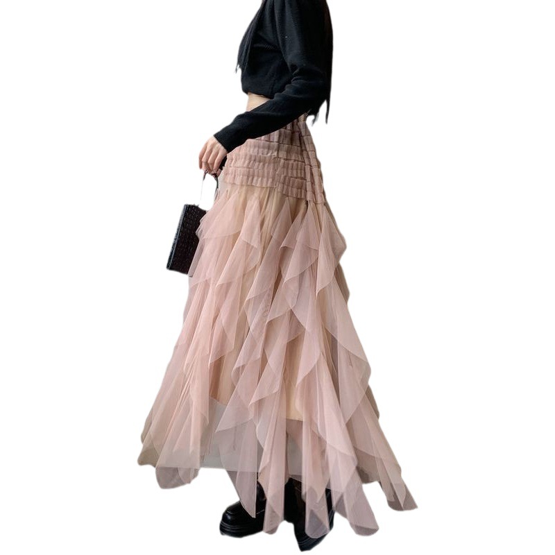 Cross-border 2023 autumn and winter mesh skirt women's age-reducing slimming Super fairy pettiskirt irregular skirt cake skirt