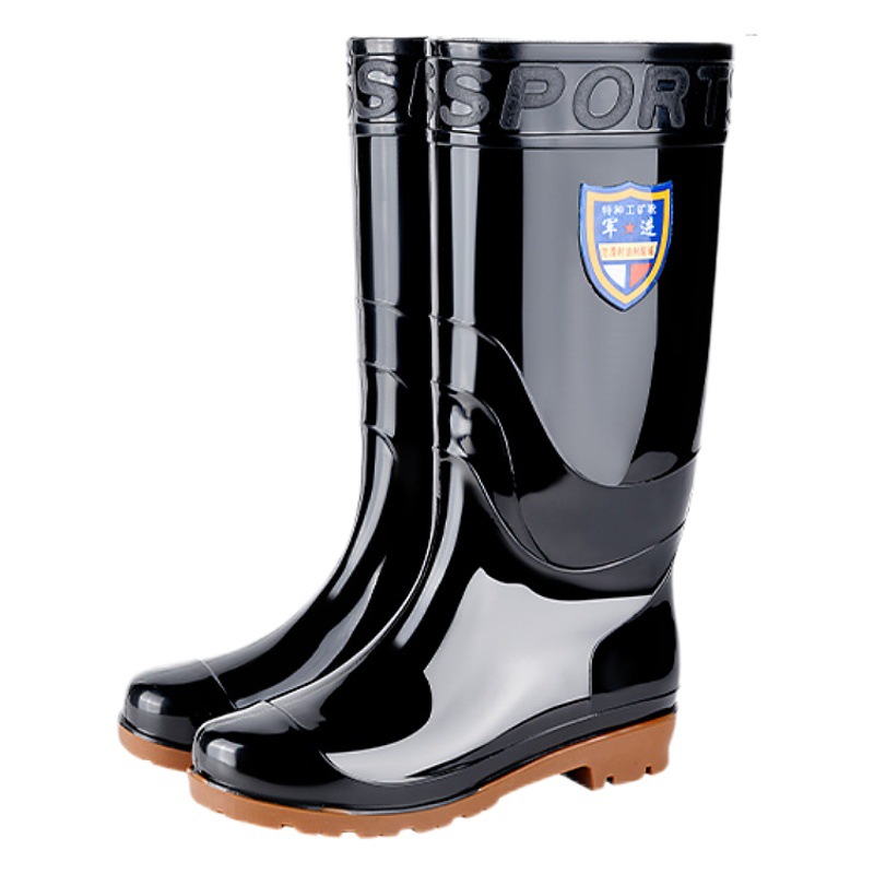 Wear-resistant high-heeled rain shoes men's gauze water shoes thickened warm long-heeled rain boots fleece-lined non-slip labor protection rubber shoes for construction site
