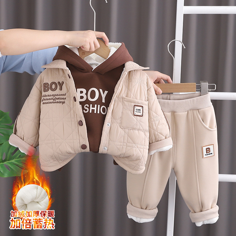 Five small seven children's clothing 2024 autumn and winter new 0-4 years old children's boys cotton letter coat vests 3 suit