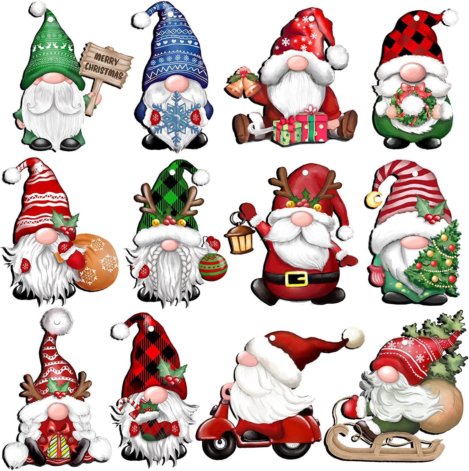 24 pieces Christmas dwarf wooden hanging ornaments Christmas tree decoration dwarf Santa Claus doll wooden cross-border