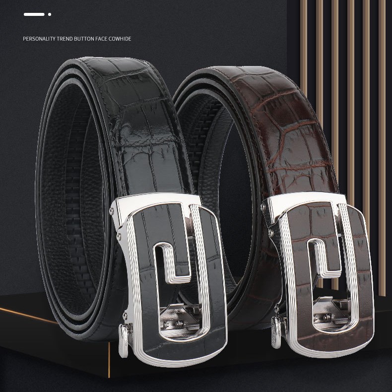 Men's First-Layer Leather Belt Buckle Italian Imported First-Layer Cowhide Pure Cowhide Automatic Buckle Belt