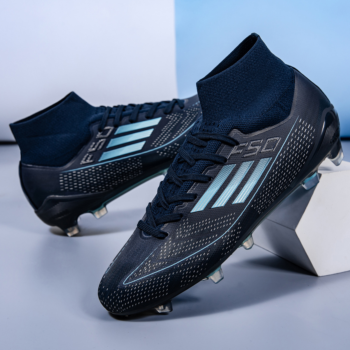 Cross-Border New Large Size F50 High-Top Football Shoes for Male and Female Students with Long Spikes and Broken Spikes Outdoor Sports Competition Training Shoes