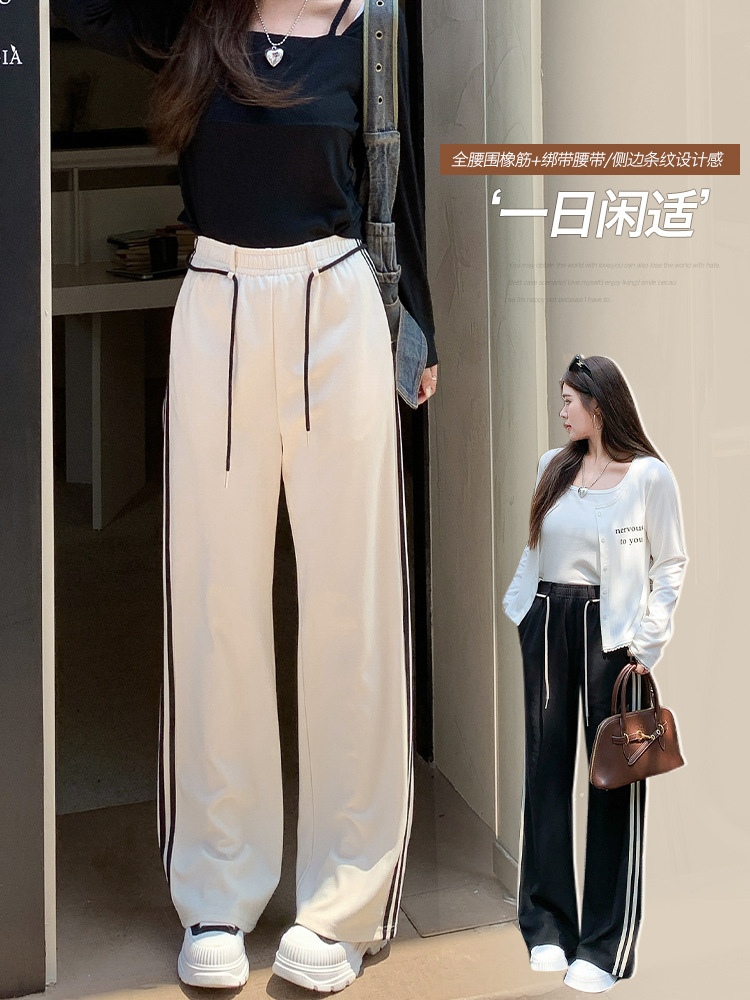 Picture of 63548丨Autumn and Winter High-Waisted Stripesd Strap Straight Casual Pants for Women Plus Size Women's Slimming Look Slightly Fat mm Wide-Leg Pants