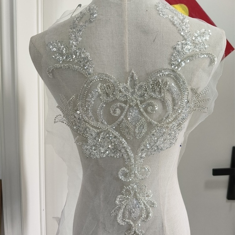 White Gold Bead Embroidery Applique Heavy Industry Accessories Dress Decoration Accessories DIY Wedding Dress Accessories Embroidery Applique