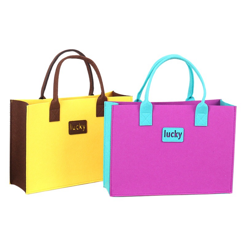 Felt Tote Bag New Contrasting Color Simple Color Matching Design Felt Bag Large Capacity Spliced Felt Tote Bag