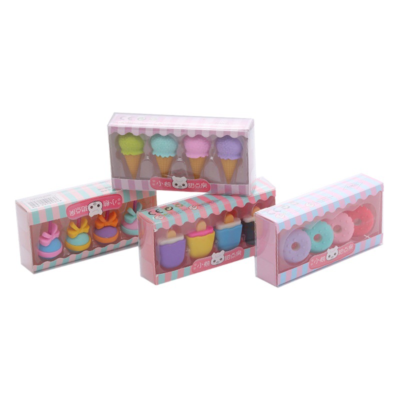 Creative Cartoon Gift Box Eraser Boxed Eraser Student Holiday Prize Gift Hamburg Dessert Eraser Wholesale