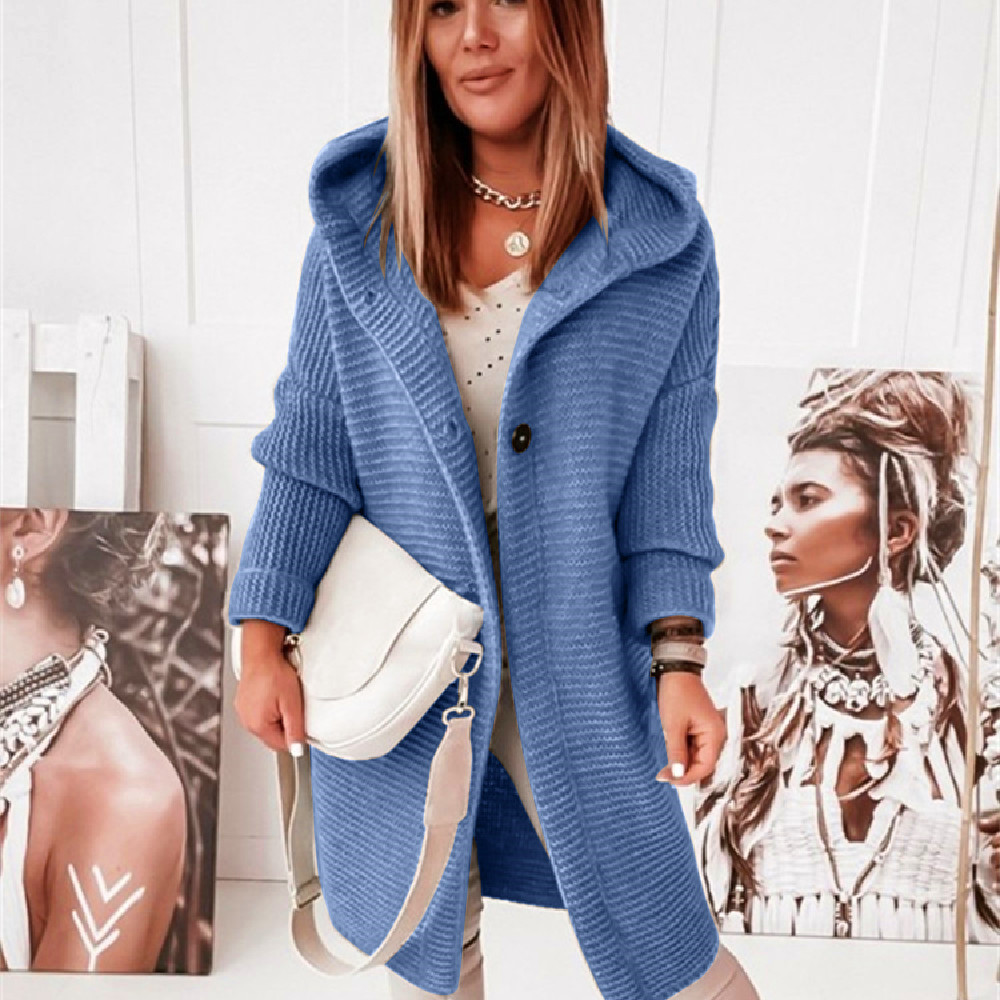 Picture of 2025 New Hooded Knitted Sweater Hat Collar Temperament Commuting Loose Women's Cardigan Large Size Cross-Border Sweater Sweater