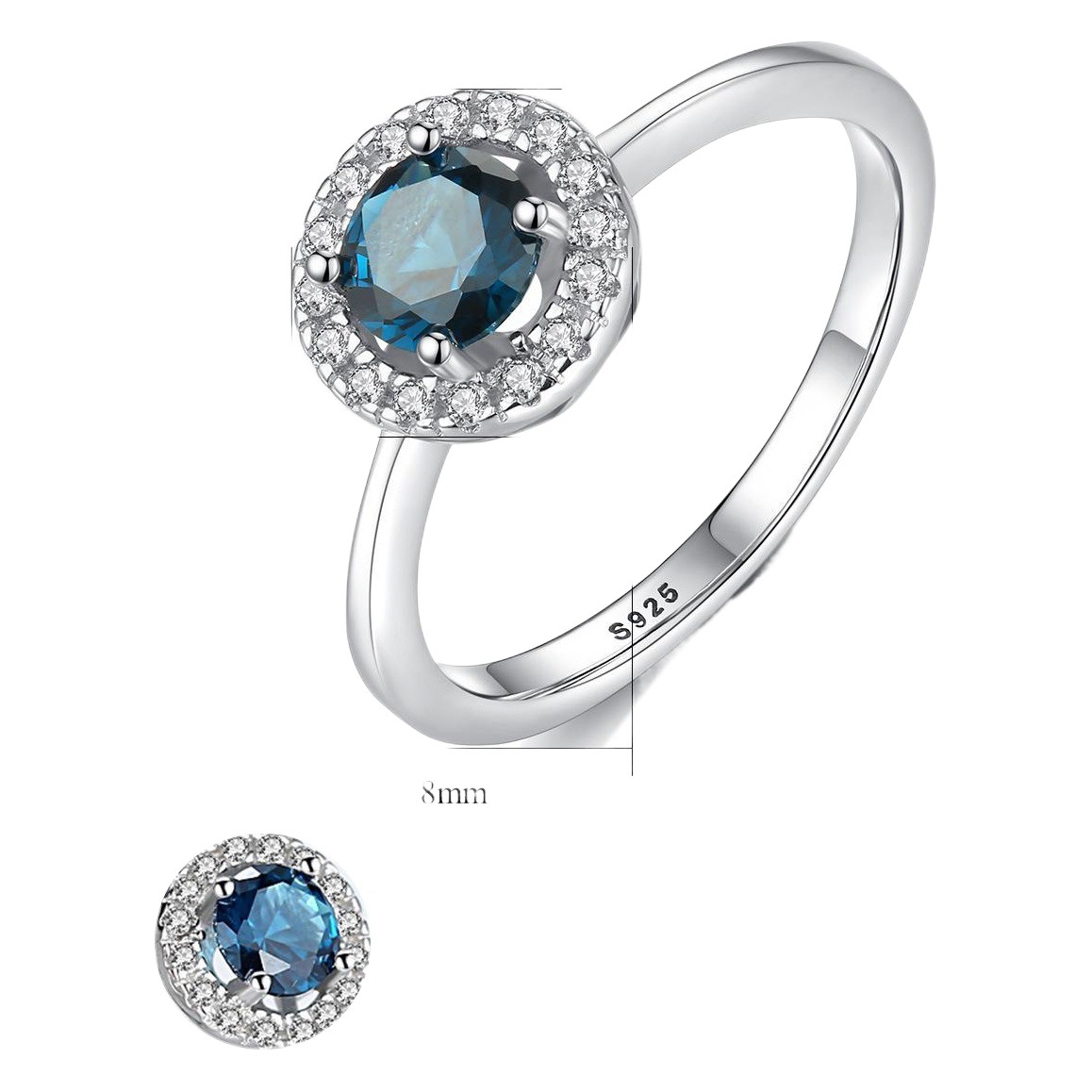 PAG & MAG Large Disc Ring 925 Silver Ring Body Silver Inlaid Blue Synthetic Gemstone European and American Fashion Jewelry
