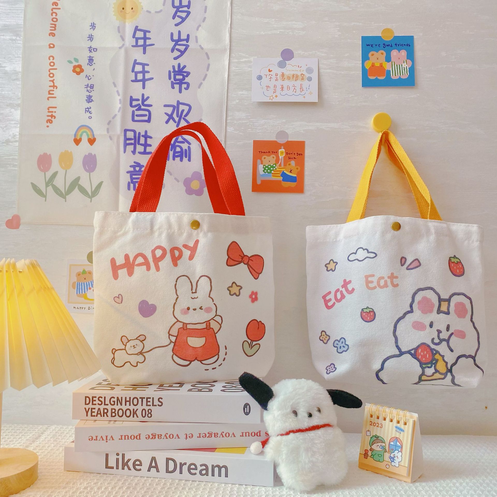 Cartoon Cute Rabbit Canvas Bag Student Birthday Accompanying Gift Bag Handheld Gift Bag for Work Commuter Leisure Canvas Bag