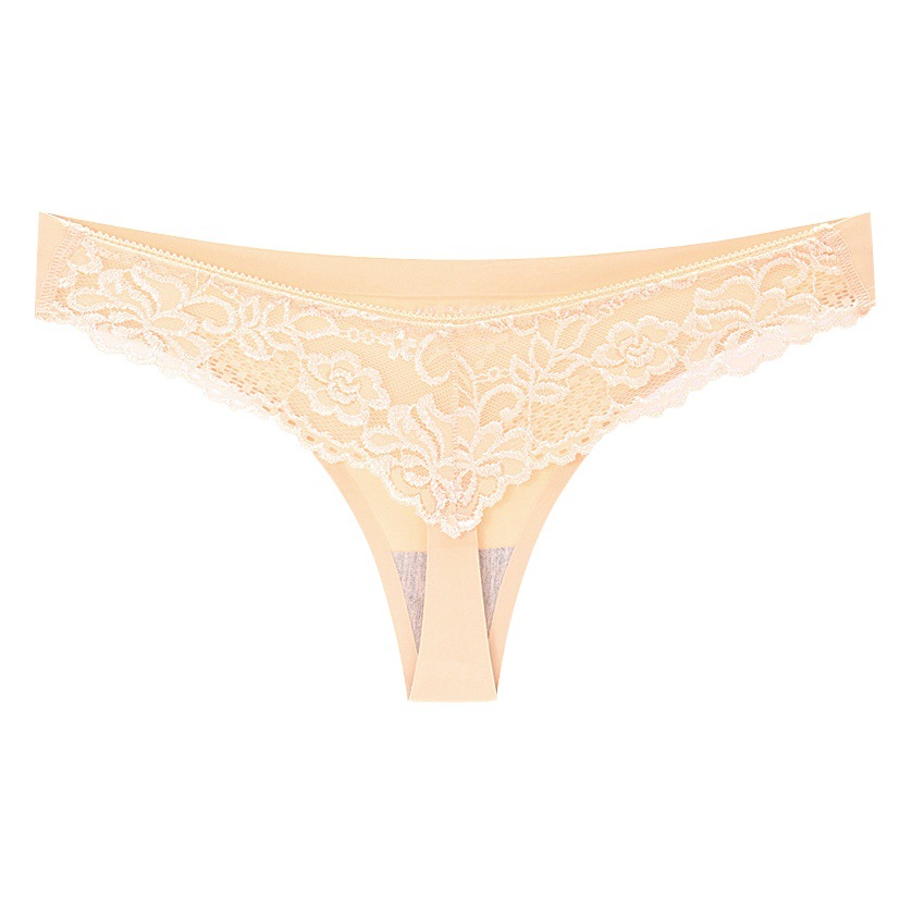 One-piece Ice Silk Seamless Women's Underwear Large Size Lace Sexy Hip-lift Beautiful Hip Cotton Crotch Low Waist Silky Thong