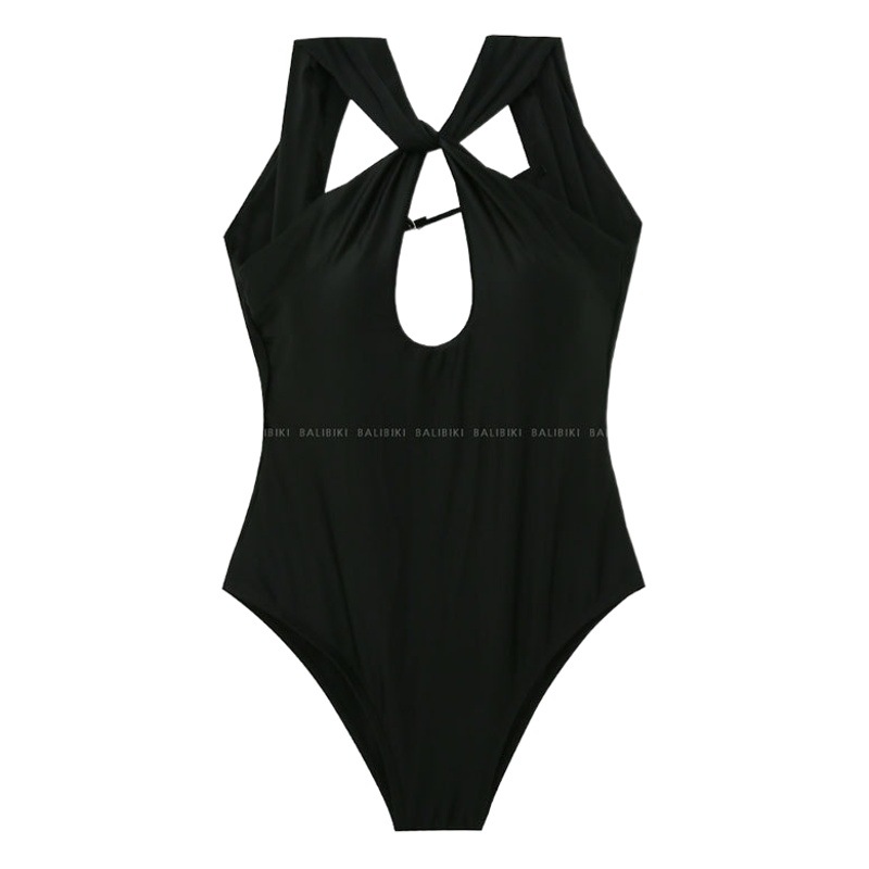 Women's swimsuit new South Korea ins black cross halter push up chest backless slim slimming one-piece hot spring swimsuit