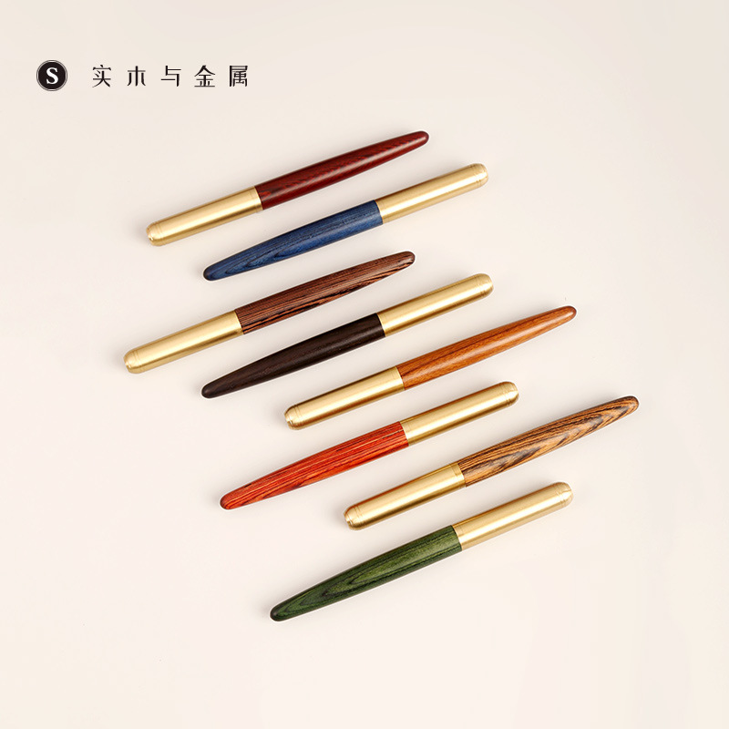 Picture of Manufacturer Wholesale Brass Sandalwood Business Ink Bag Pen Set Students Can Use Creative Gift Signature Pen with Engraved Logo