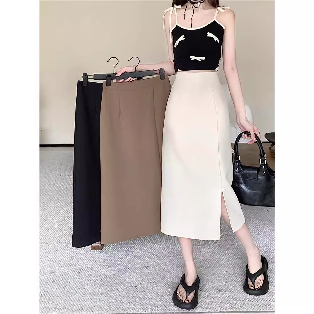 plus size Light Mature Style Split Skirt Women's Summer 2024 New High Waist A- Line Skirt Slimming chubby girl Hip Skirt