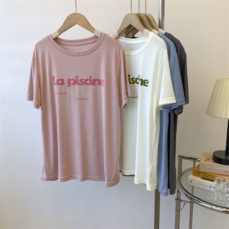 super feel modal american retro shirt! Summer light letter printed round neck casual top short sleeve women's fashion