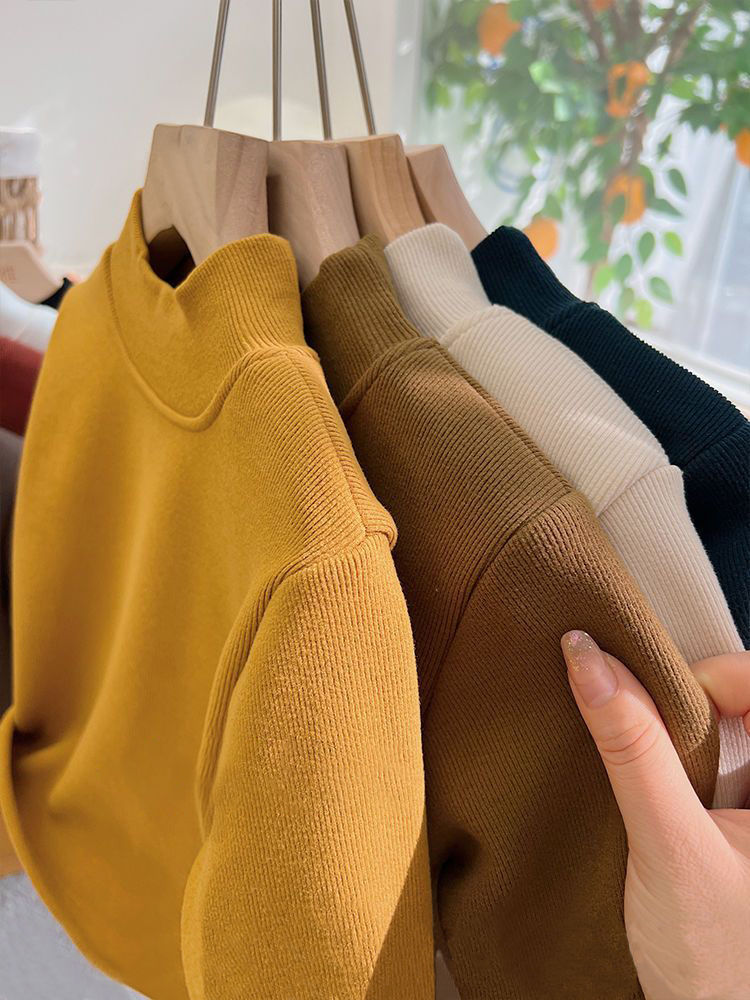 Picture of children's fleece-lined half turtleneck bottoming shirt autumn and winter Korean style men's and women's one-piece velvet warm top