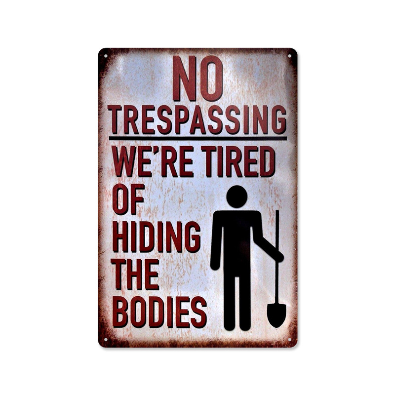 Picture of 2024No Trespassing Retro Public Warning Sign Iron Painting Background Wall Frameless Decorative Hanging Painting