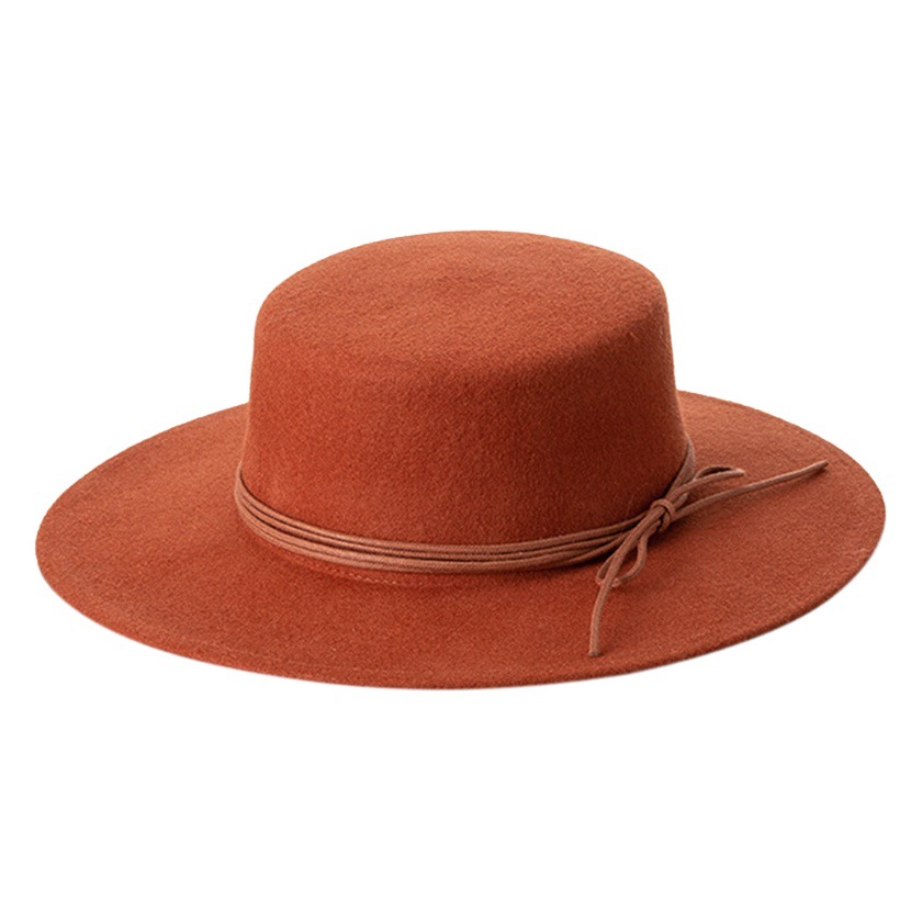 Children's New Autumn and Winter Fashionable Casual Lace Woolen Flat Top Hat Outdoor Shopping Concave Shape Warm Felt Hat