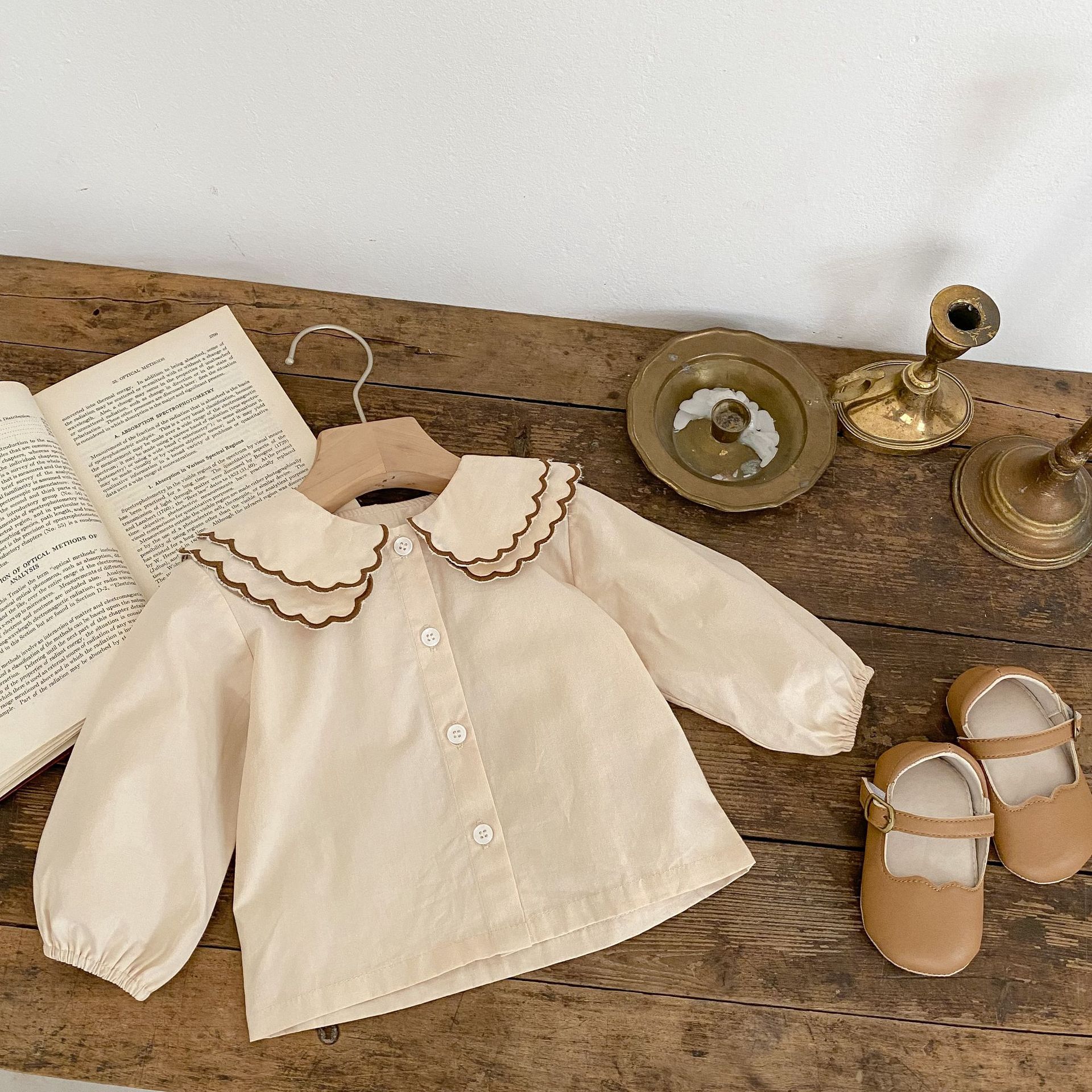 Picture of 2025 New Fashionable Baby Girl Sling Romper Bag Fart Clothes Baby Dress + Doll Collar Shirt Two-Piece Set