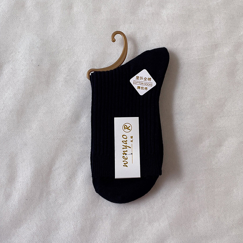 Picture of Women's Pure Cotton Socks for Autumn and Winter, Sweat-Absorbent and Odor-Resistant, Double-Needle Mid-Calf Socks, All-Cotton Women's Socks, Zhuji Socks, Pure Cotton Socks