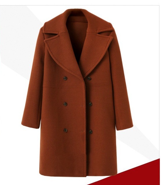 Picture of European and American autumn and winter plus size cross-border women's woolen coat women's double-breasted long windbreaker woolen coat wholesale
