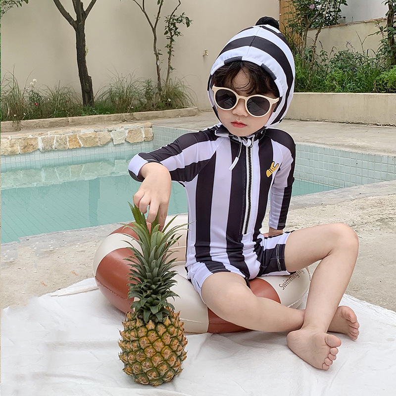 New Cartoon Korean Style Children's One-piece Swimsuit Summer Long-sleeved Swimsuit for Children Sunscreen Beach Holiday Swimsuit