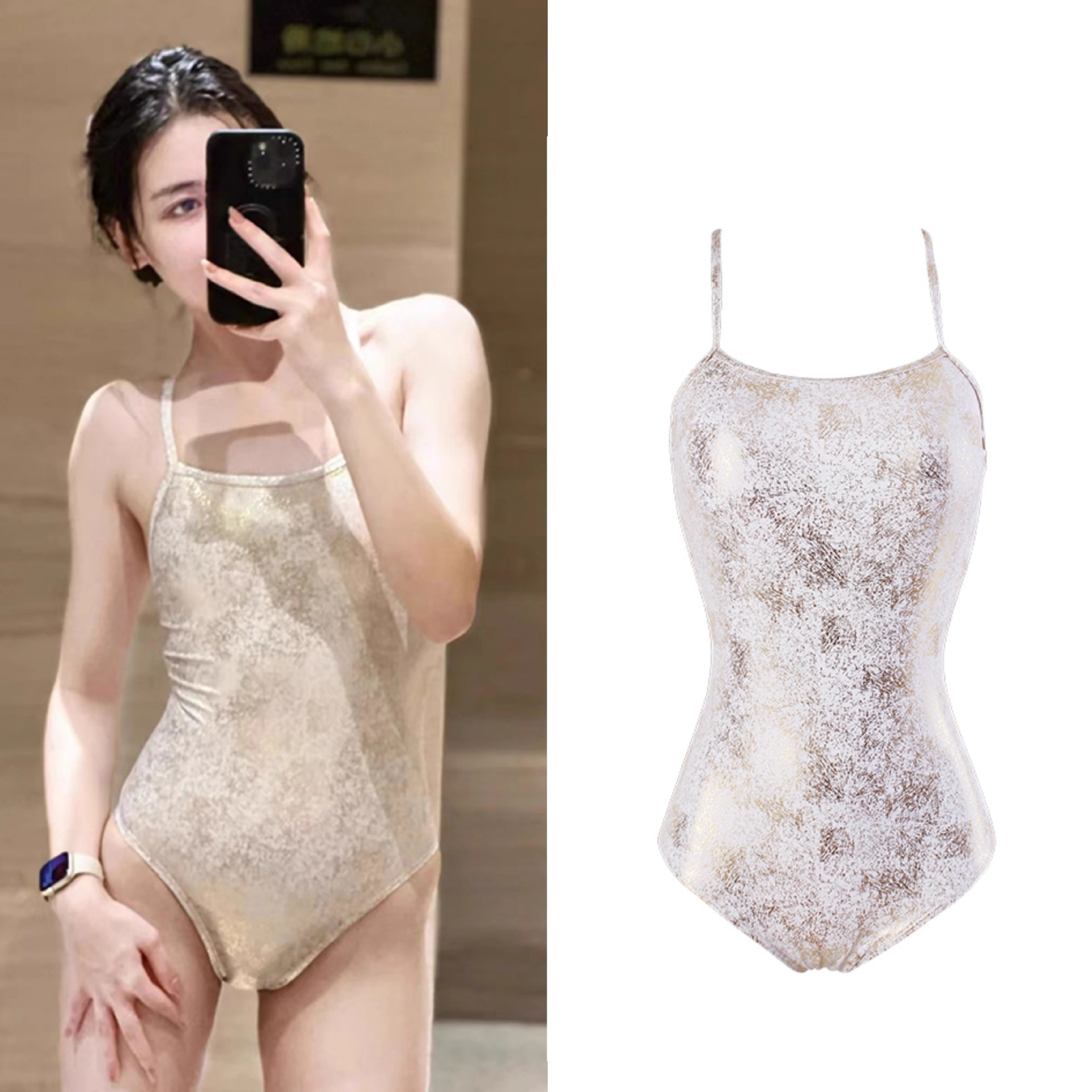 Retro Original South Korea White Moonlight Goldfish Belly Covering Sexy Training Professional Triangle Racing Swimsuit for Women
