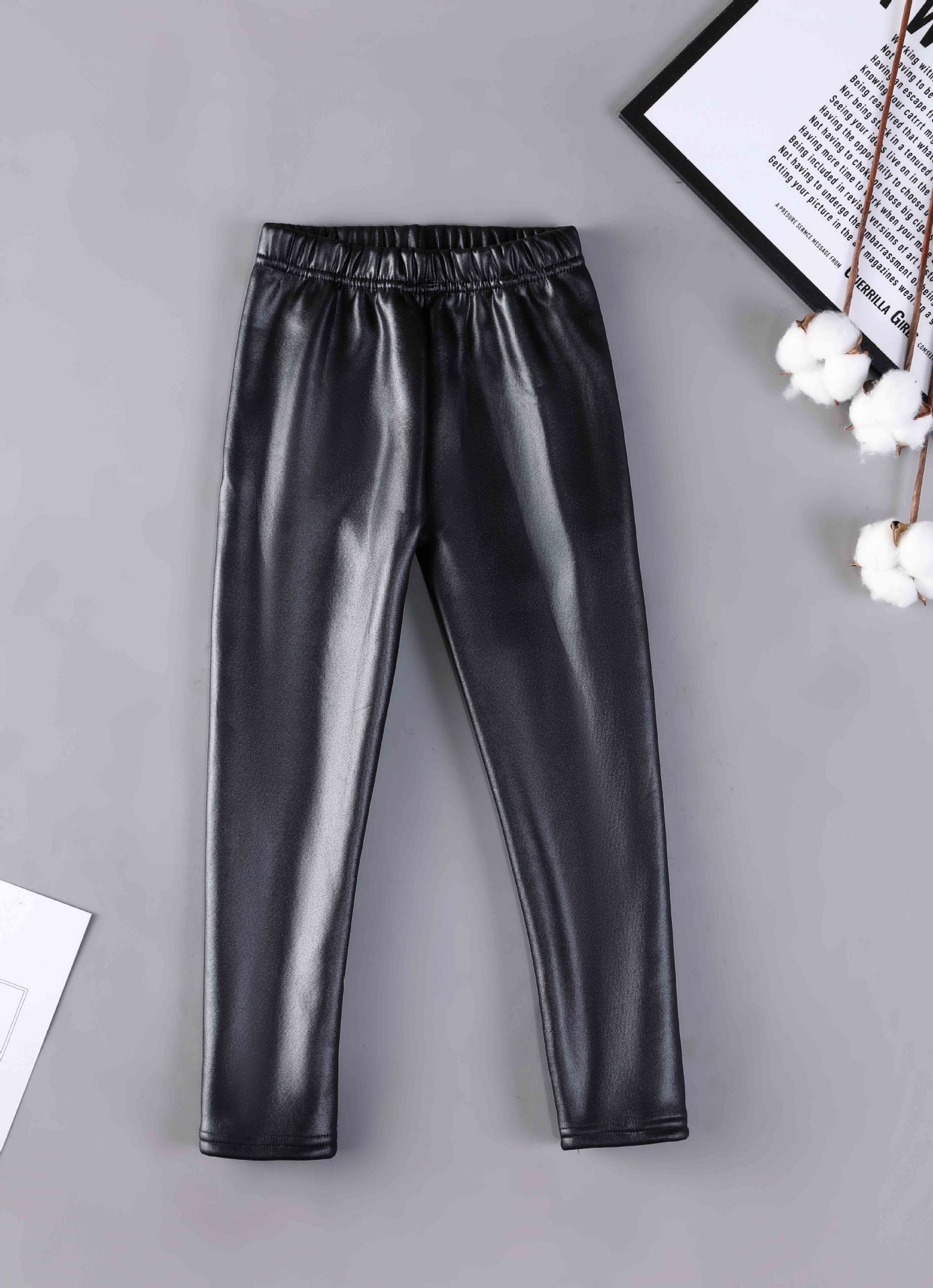 Picture of Children's Imitation Leather Pants, Girls' Candy-Colored Autumn and Winter Velvet Thickeneded Leggings, Warm Pants, Baby Girl's All-In-One Pants